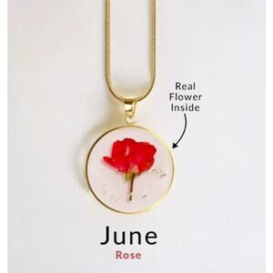 Mint & Lilly Pressed Birth Flower Necklace*June*Rose*Gold